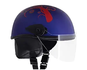 Western Era Stylish Lovable Half Face Helmet for Kids || Baby Safety and Comfort || (3-12 Years) (Blue Matte) (Red Sticker)