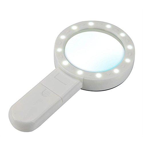 Idealeben 20x Lupa de lectura altos aumentos 12 LEDs altos brillos iluminaci  n perfecto para personas mayores    Blanco y Negro   