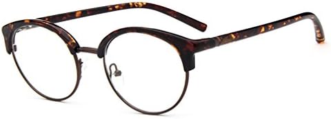 Sunbo Unisex Vintage Retro Inspired Classic Horn Rimmed Nerd Metal Eyeglasses Half Frame Glasses Leopard