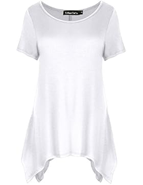 Damen Kurz Ärmel Lose Langshirt T-Shirt sidetale Tunika Tops Bluse