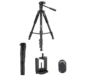 Powerpak Photo-X7 5ft 4 Section Aluminium 3-Way Pan Head Lightweight Photo Video Camera Tripod with Bluetooth Remote and Mobile Holder for DSLR Payload 4kg