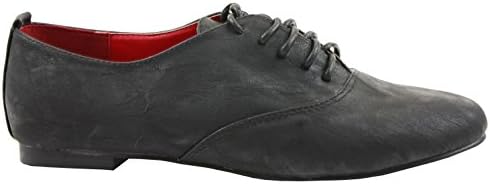 Style 2 Black Faux Leather Size 4 - Womens ladies girls casual brogue lace up vintage flat school work shoes