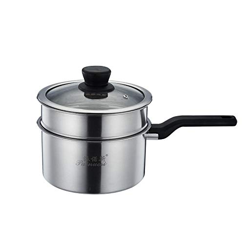Pot à Lait en Acier Inoxydable épais Anti-brûlure - Couvercle en Verre Transparent - Poignée Unique, Casserole à Lait 16 cm + cuiseur Vapeur