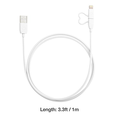 [Apple MFI Zertifiziert] GGMM 2in1 USB Lightning & Micro USB Kabel Verbindungskabel von Micro USB und Lightning Anschluss auf USB, 1M Apple Lightning Ladekabel für iPhone, iPad & iPod Rot, Android Geräte, Power Bank usw. (Weiß) - 2