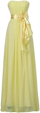women evening dress long wedding party bridal bridesmaids birthday prom banquet bow knot chiffon dresses . yellow . us6