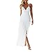 Produktbild Abendkleider sommerkleider Damen LMMVP Frauen weißes kleid langes Spitze Kleid partykleider kurze kleider Spitzenkleid Abendkleider Blumendruck Kleider Strand Kleid Blumenkleid Etuikleid Strandkleid V-Ausschnitt kleider Ärmelloses figurbetontes Kleid Party kleider elegante kleider (Weiß, M)