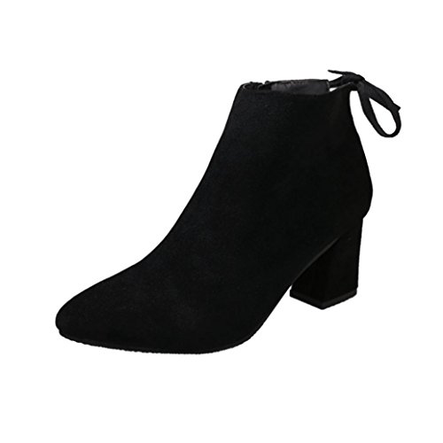 Preisvergleich Produktbild Damenschuhe,Einfarbig Pointed Toe Schuhe Schmetterlingsknoten Hohen Absätzen Biker Boots (EU: 38, Schwarz)