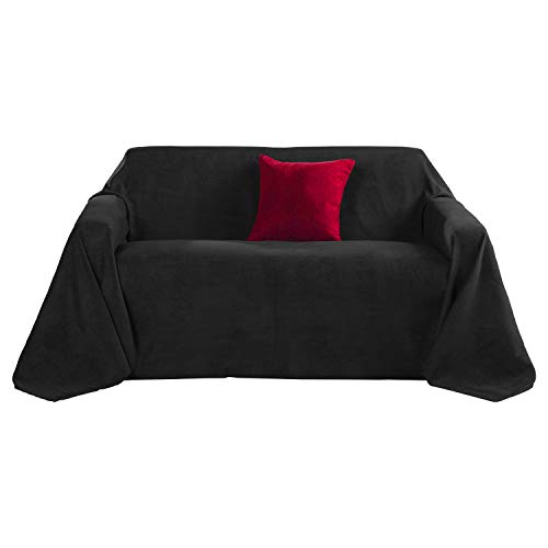 Beautissu® Romantica Decke 210x280cm in Wildleder-Optik als Sofa-Überwurf Tagesdecke Plaid in Schwarz - 4