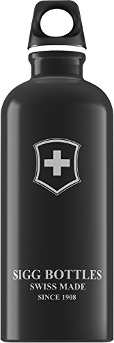 Sigg Swiss Emblem Black, Botella de Agua de Senderismo, 0.6 L, sin BPA, Aluminio, Negro