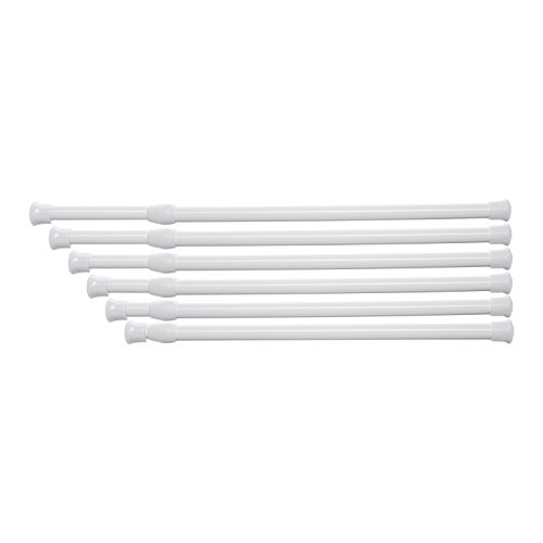 Danily 6 Pack Cupboard Bars Adjustable Spring Tension Curtain Rods 70 to 120 cm, White, Comes with Multipurpose Compressed Towels