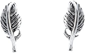 Sterling Silver Very Tiny Feather Stud Earrings Oxidised Finish