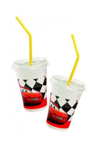 12 Plastik Becher mit Deckel Milkshake Disney Cars Red