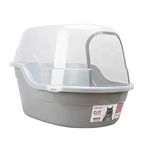 Petphabet Covered Litter Box, Jumbo Hooded Cat Litter Box Holds Up to Two Small Cats Simultaneously,Extra Large (Gray)