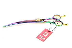 LILYS PET HIGH-END Series 8-Inch Japan 440C Rainbow Color Pet Grooming Two-Way Curved Scissor,Delicate Gold Screw with Drilling