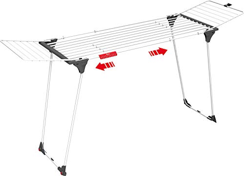 Vileda Infinity Stendibiancheria Estensibile, Stendino Acciaio, Stendibiancheria XL Maxi, con Ruote e Ali Laterali Pieghevoli, Bianco, 7x57x117.5 cm