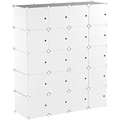 PREMAG Armoire Penderie Portable Storage Modulable Meuble Étagères de Rangement DIY avec Blanc Portes pour Vêtements Chaussures Jouets Livres Bibelots (20-Cube, Stickers supplémentaires Inclus)