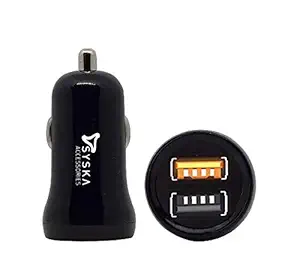 Syska Fast Dual Car Charger for All Smartphones & Tablets + Free Micro USB Cable (Black)