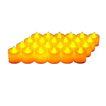 XODI Flameless LED Tealight Candles Battery Operated, Smokeless Plastic Decorative Candles - Yellow Light, Pack of 24