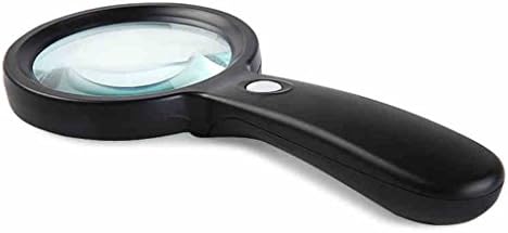 Handheld Magnifying Glass, ABS Frame Optical Glass Lenses Black 12 LED Lights (With Battery)