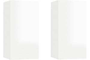 vidaXL 2X Muebles de TV Colgante Soporte Armario Aparador Estante Salón Sala de Estar Decoración Madera Contrachapada Blanco Brillante 30,5x30x60 cm