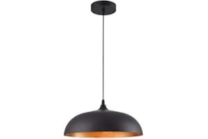 TEKHOME Lampadario a sospensione stile contemporaneo in metallo pendente a cupola attacco E27 luce tavolo cucina di colore nero o bianco Ø35 cm (NERO) B90-N