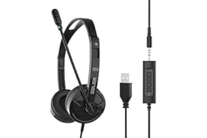 RUOVXWU Headset with Microphone for Laptop,3.5mm USB Headsets with Noise Cancelling Mic & Audio Controls Wired Stereo Computer Headphone Adjustable Headband PC headphones for Skype,Call Center,Teaching,Office