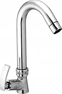 JAGGER Soft Swan Neck Pillar Cock Tarim Brass Chrome Plated Wash Basin Tap 360 Degree Moving Spout Tap Kitchen Tap Quarter Turn Tap Water Foam Flow Tap with Free Wall Flange and Teflon Tape