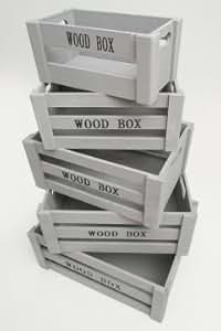 Aufbewahrungsbox "Vintage" Holzkisten 5er Set grau Holzboxen Holzkiste