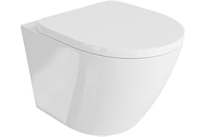 domino Lavita - WC da parete SOGO | WC sospeso | coperchio WC con abbassamento automatico e cerniere in metallo | WC senza bordi | 365 x 490 x 395 mm | bianco lucido
