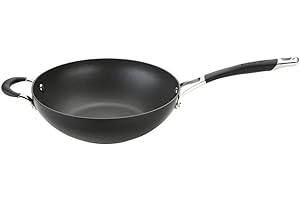 Circulon Generic Wok avec couvercle en verre anodisé dur Noir 34 cm, Aluminium, 26 cm