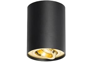 QAZQA Moderno Foco techo negro dorado giratorio inclinable - RONDOO UP Aluminio/Acero Cilíndra Adecuado para LED Max. 1 x 50 Watt