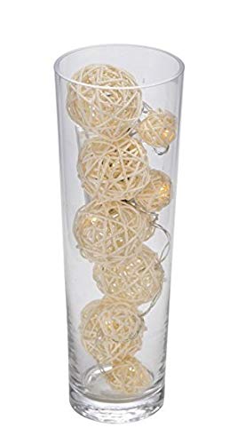 Vase mit Dekokugeln und 10 LED Lichtern Dekoration Weihnachten (Helle Kugeln)