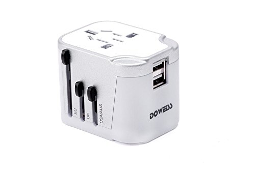 Alles-in-Einem-Weltweit-Universal-Reise-Adapter (Europa, UK, USA, Australien) Internationaler Stecker-Adapter mit USB Ausgängen 2.4A -Weiße und Silber