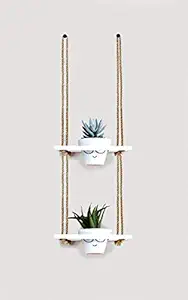 VAH Hanging Planter Shelf Plant Hanger Decorative Flower Pot Rack with Rope Home Decor (2 Tier Pot, White)
