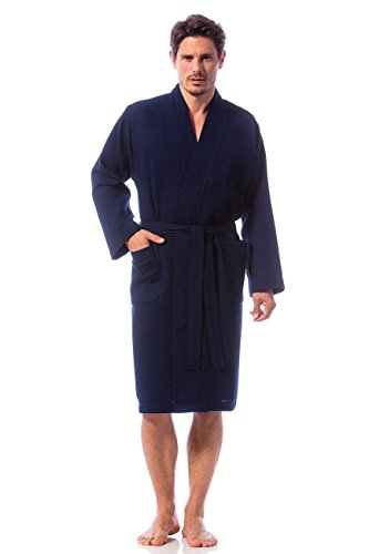 Morgenstern, Herren Waffelpique – Bademantel, blau ( dunkelblau ), 110 cm lang, 100% Baumwolle, Größen M, L, XL und XXL verfügbar - 3