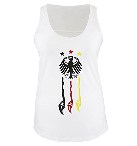 R1 – DEUTSCHLAND MOTIV 21 Damen Tank Top Weiss / Schwarz-Rot-Gelb Gr. XL