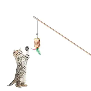 Kiki N Pooch Cat Teaser Playing Funny Stick & Feather Interactive Teasing Wand Toy (Specially for Cat) - Multicolor