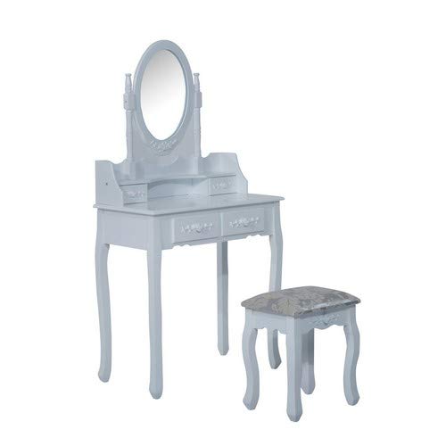 HOMCOM 2PC Dressing Table Set Desk Vanity Mirror Stool Shabby Chic Makeup Furniture 4 Drawers Jewelr HOMCOM 2PC Dressing Table Set Desk Vanity Mirror Stool Shabby Chic Makeup Furniture 4 Drawers Jewelr
