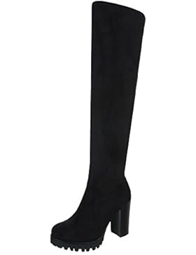 Overknees Damenschuhe Klassischer Stiefel Pump High Heels Reißverschluss Ital-Design Stiefel