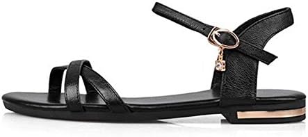 open toe Flat sandals candy colors rhinestones buckle simple beach shoes , black , 38