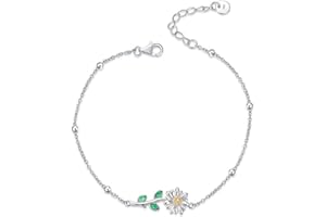 YAFEINI Dragonfly Daisy Beads Anklet Sterling Silver Dragonfly Daisy Ankle Bracelet Dragonfly Flower Jewellery for Women Girls Gifts