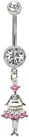 Blingbling GlitZ Belly Bar with Ballerina Design Saphirpink