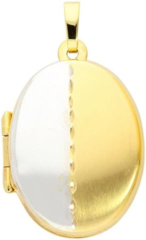MyGold Yellow Gold Pendant White Gold 585 14ct Two-tone Hinged Double Photo Frame 30 x 17.5 mm Oval Pendant Gift For Women's Shoulder A 03823 G463