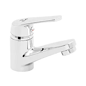 Pixaflo Infix Brass Chrome Finish Hot & Cold Single Lever Basin Mixer with 450 mm Long Braided Hoses (Silver)