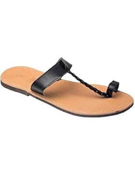 Damen und Herren Echt Leder Sandale Sandalette mit Zehen Riemen Braun Schwarz Beige 36- 47