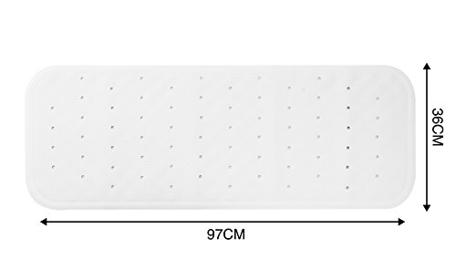 Benoku Badewannenmatte mit Saugnäpfen | aus Naturkautschuk | extra lang & rutschfest | Creme-weiß | 36 x 97cm | Badewanneneinlage und Duschmatte - 2