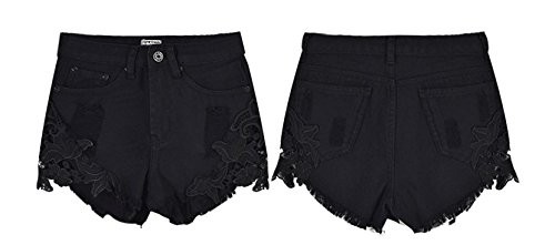 iRachel Damen Sexy Short Hotpants Spitze Häkeln Tassel Hohe Taille Denim Short kurze Hose - 4