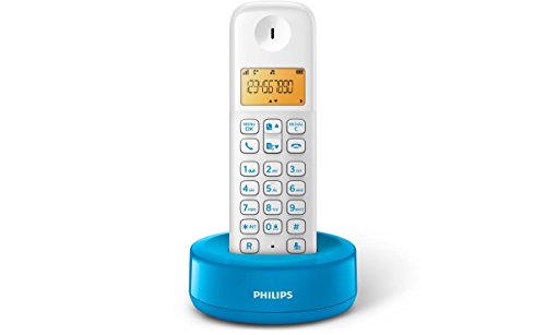 Philips D1301WA/23 - Teléfono inalámbrico con pantalla iluminada de 4.1 cm, 10hrs conversación, Blanco y azul, 1 Pieza