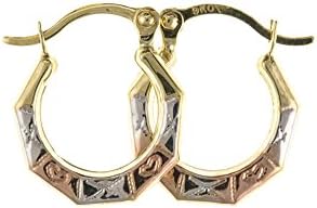 9ct Three Colour Gold Hexagonal Creole Earrings