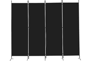 ‎MINGONE Mingone Raumteiler Trennwand Paravent 4-TLG. Sichtschutz Faltbar mit Metallrahmen Polyester-Mischgewebe für Wohnzimmer, Schlafzimmer, Küche, Büro, Balkon, Garten, Schwarz, 200x176cm